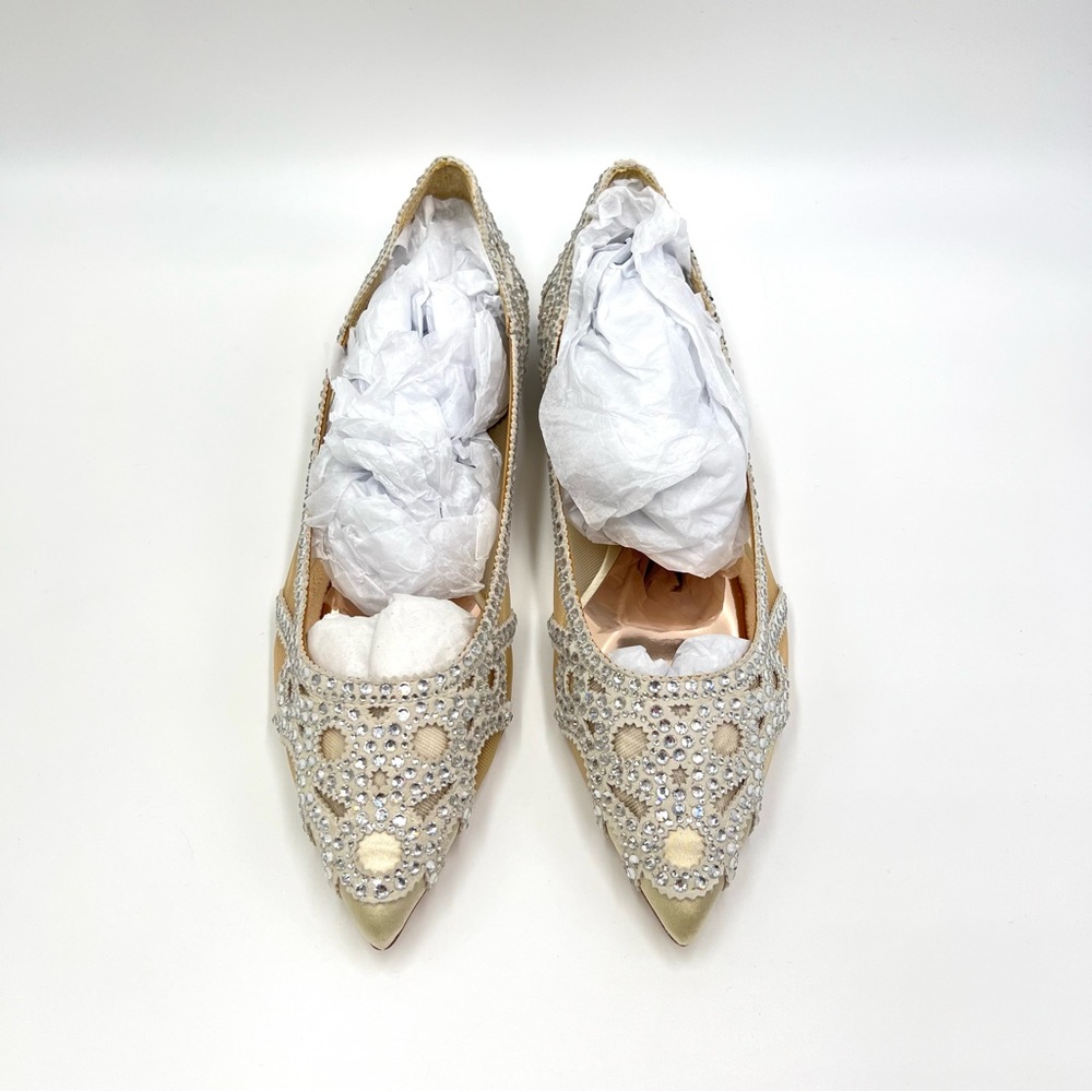 Badgley Mischka‎ BHLDN Size 8 Gigi Point Toe Jeweled Ivory Ballet Flats Shoes - Picture 5 of 13